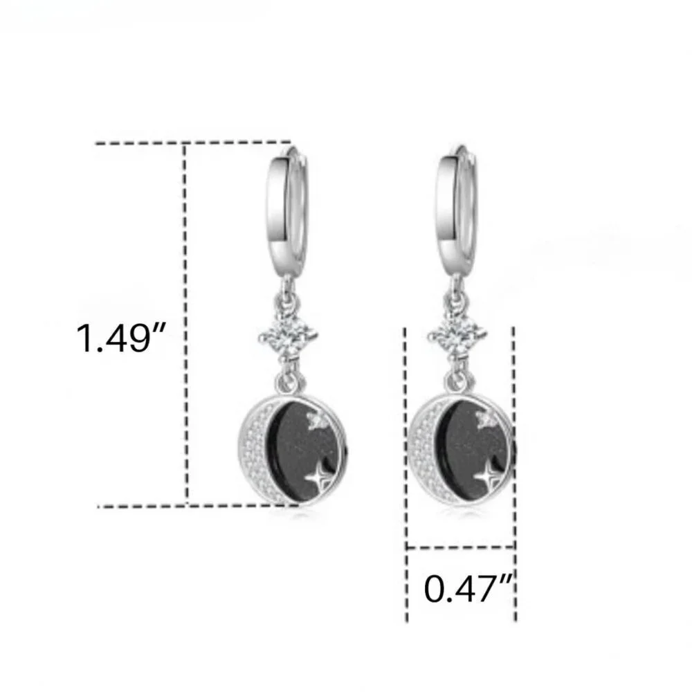 NWT Star Moon Dangle Drop Earrings S925 Sterling Silver CZ Enamel Celestial